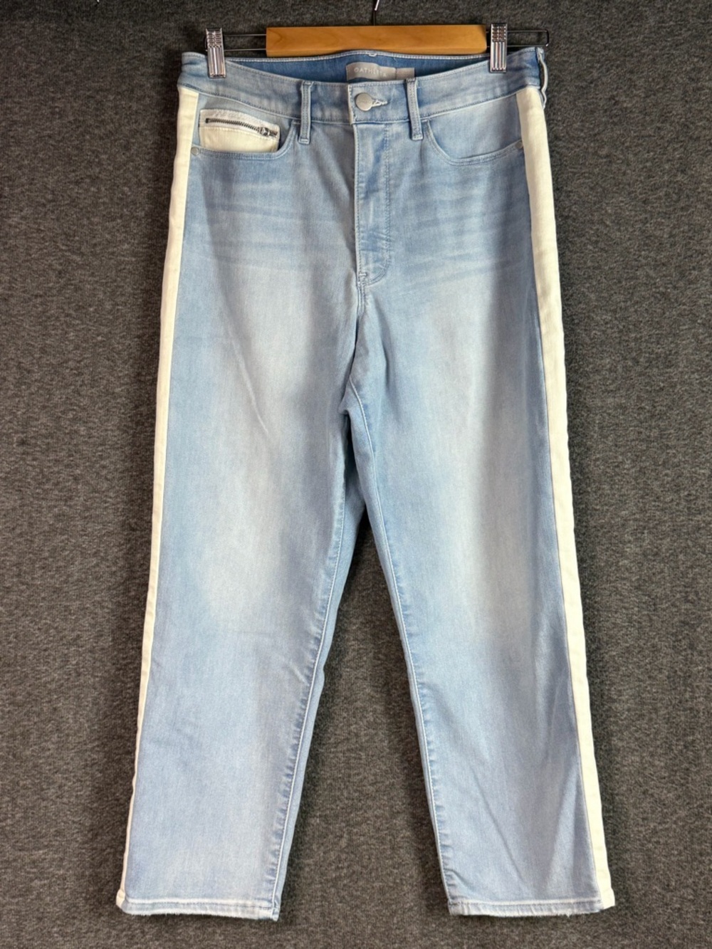 Athleta Light Wash Jeans 10P Side Stripe Cropped Straight Stretch Denim
